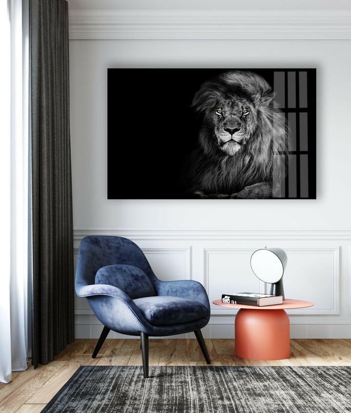 Black Wild Lion Glass Wall Art Glass Printing Wall Art, Print photos on glass