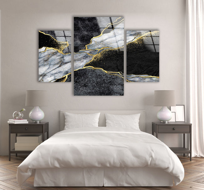 Set of Black Marble Tempered Glass Wall Art