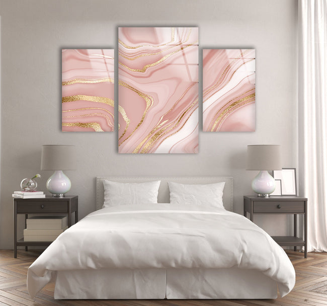 Pink and Golden Abstract Tempered Glass Wall Art