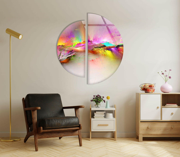 White and Pink Abstract Round Glass Wall Art large glass photo prints, glass wall photos
