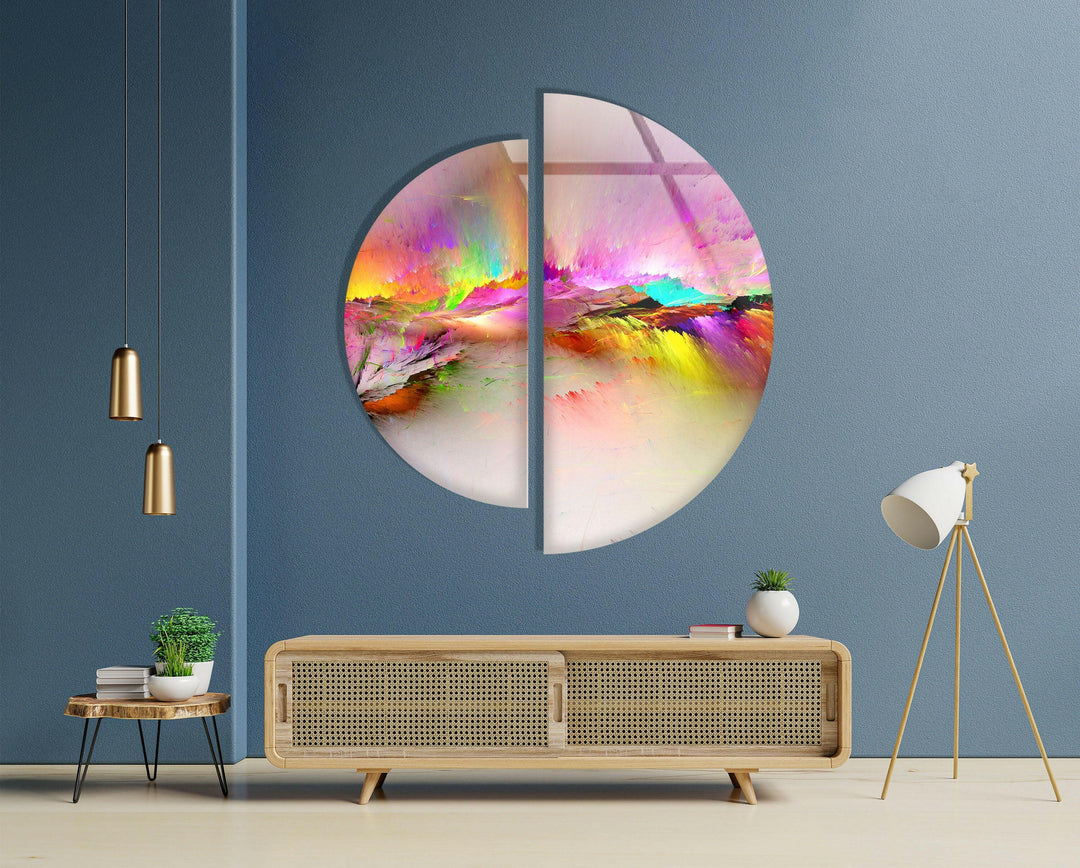 White and Pink Abstract Round Glass Wall Art photo print on glass, prints on glass wall art
