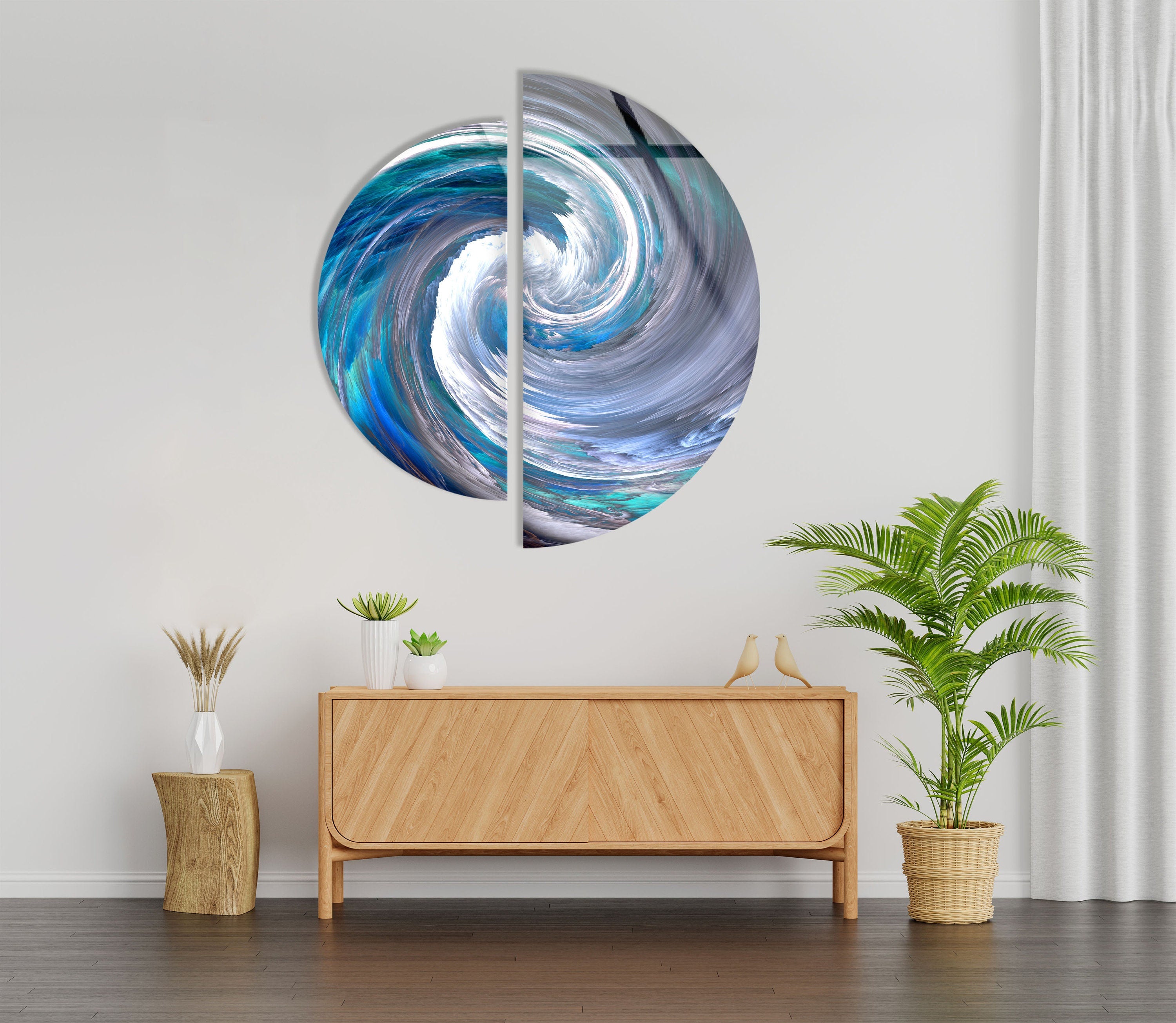 2 Piece Blue Abstract Tempered Glass Wall Art