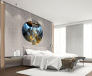 Two Pieces Round Dark Blue Abstract Tempered Glass Wall Art