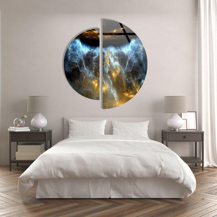 Two Pieces Round Dark Blue Abstract Glass Wall Art picture on glass wall art, photos printed on glass
