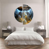 Two Pieces Round Dark Blue Abstract Tempered Glass Wall Art