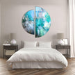 Two Piece Round Blue Abstract Tempered Glass Wall Art