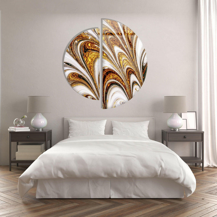 Set of 2 Piece Golden Abstract Glass Wall Art large glass photo prints, glass wall photos
