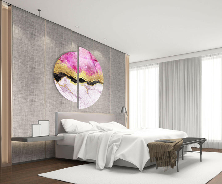 Set of 2 Pink Marble Glass Wall Art glass image printing, glass prints from photos
