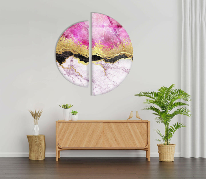 Set of 2 Pink Marble Glass Wall Art glass art painting, glass art for the Wall

