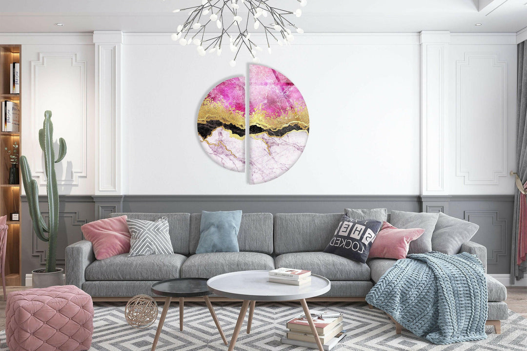 Set of 2 Pink Marble Glass Wall Art Glass Printing Wall Art, Print photos on glass
