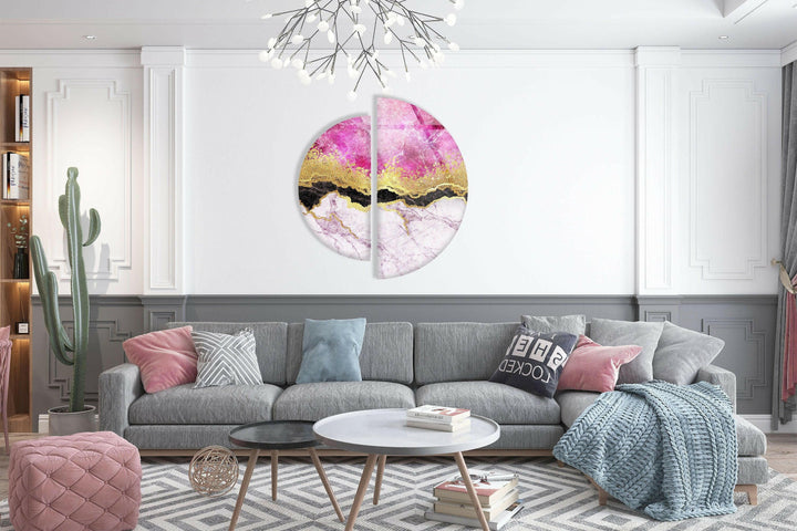 Set of 2 Pink Marble Glass Wall Art Glass Printing Wall Art, Print photos on glass
