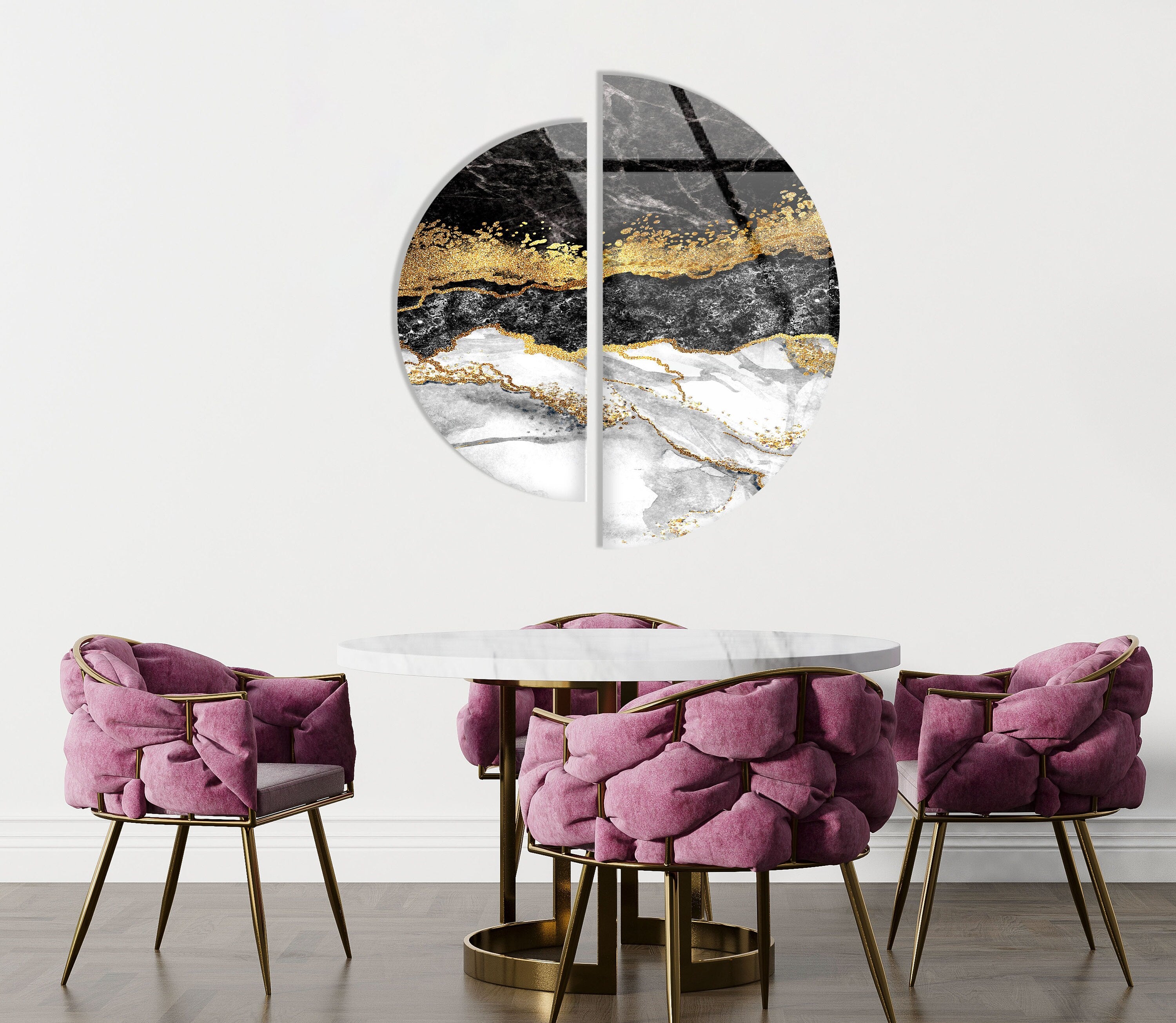 2 Piece Black and Gold Marble Tempered Glass Wall Art