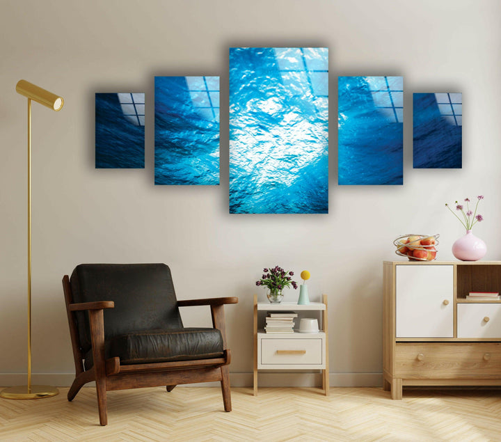 Blue Deep Underwater Abstract Glass Wall Art, print on glass, glass printed photos