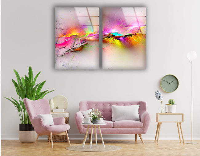 Set of Pink Abstract Tempered Glass Wall Art