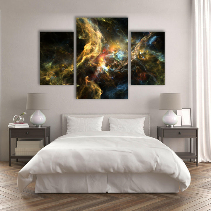 Yellow Dark Fractal Cosmic Space Glass Wall Art, custom glass pictures, glass art prints