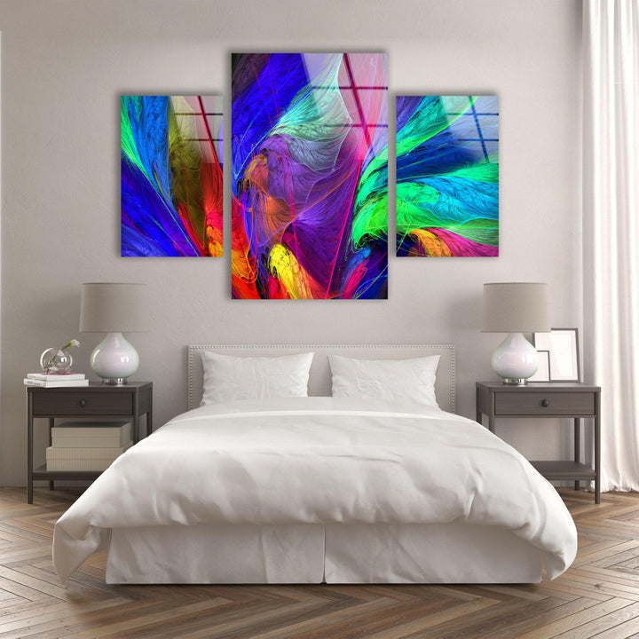 Colorful Neon Fractal Abstract Glass Wall Art, custom glass photo prints, large glass prints