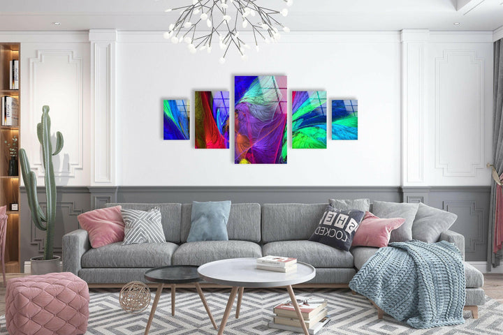 Colorful Neon Fractal Abstract Glass Wall Art, print on glass, glass printed photos