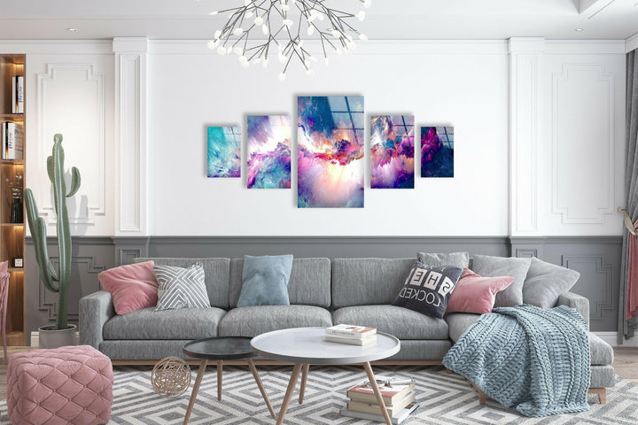 Colorful Clouds Blue, Purple Abstract Glass Wall Art, print on glass, glass printed photos