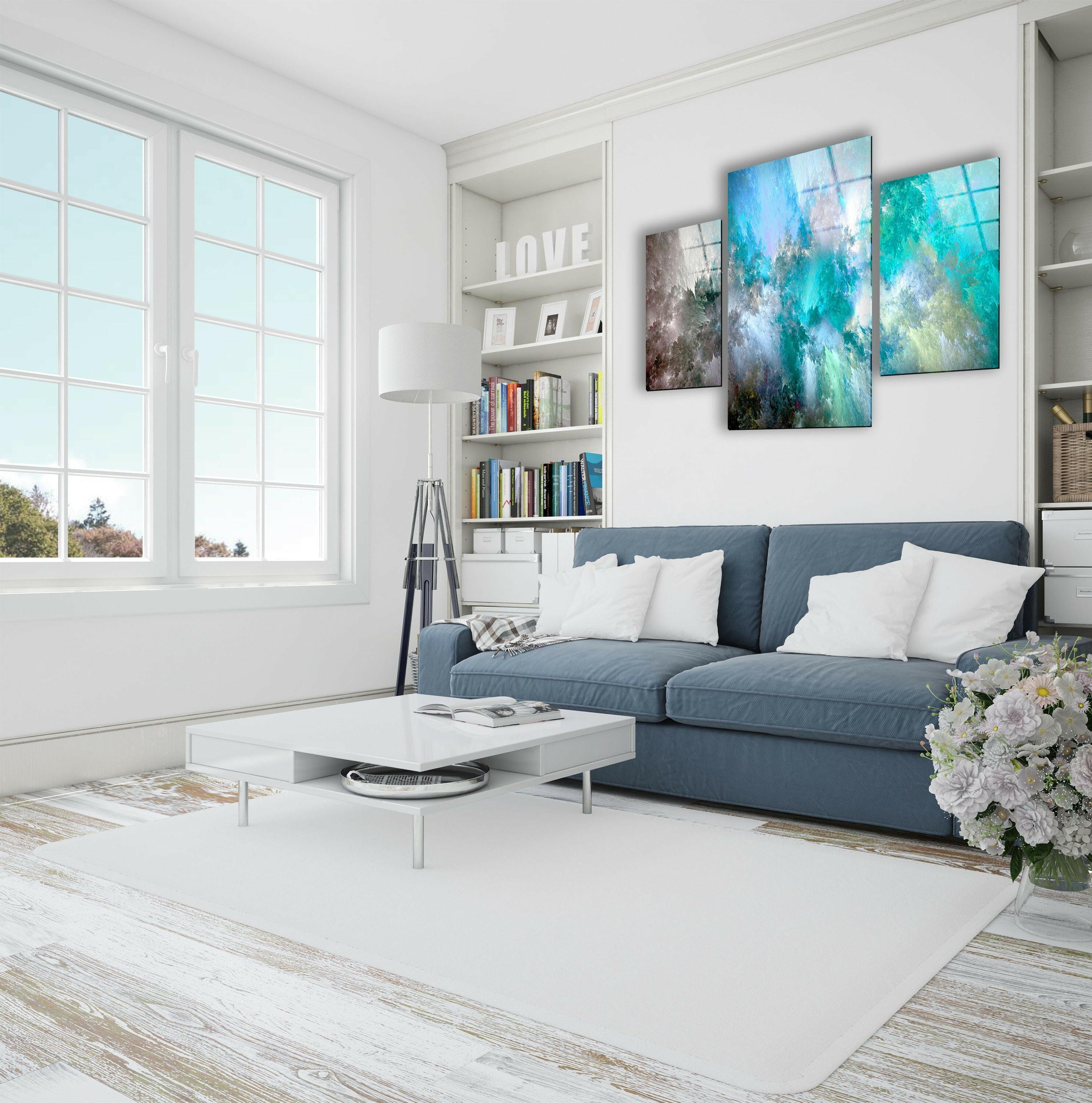 Set of Blue Abstract Tempered Glass Wall Art