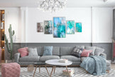 Set of Blue Abstract Tempered Glass Wall Art