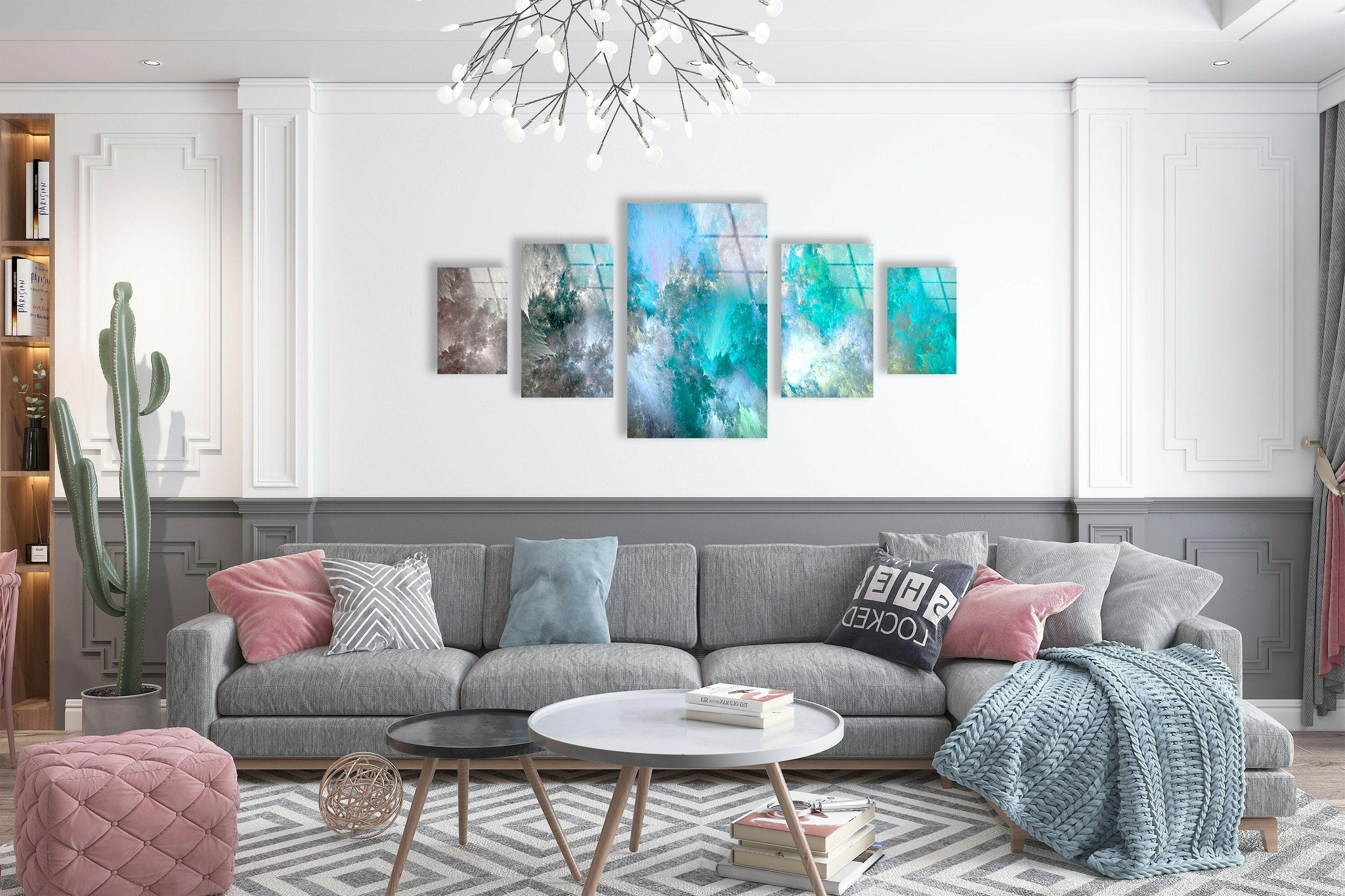 Set of Blue Abstract Tempered Glass Wall Art