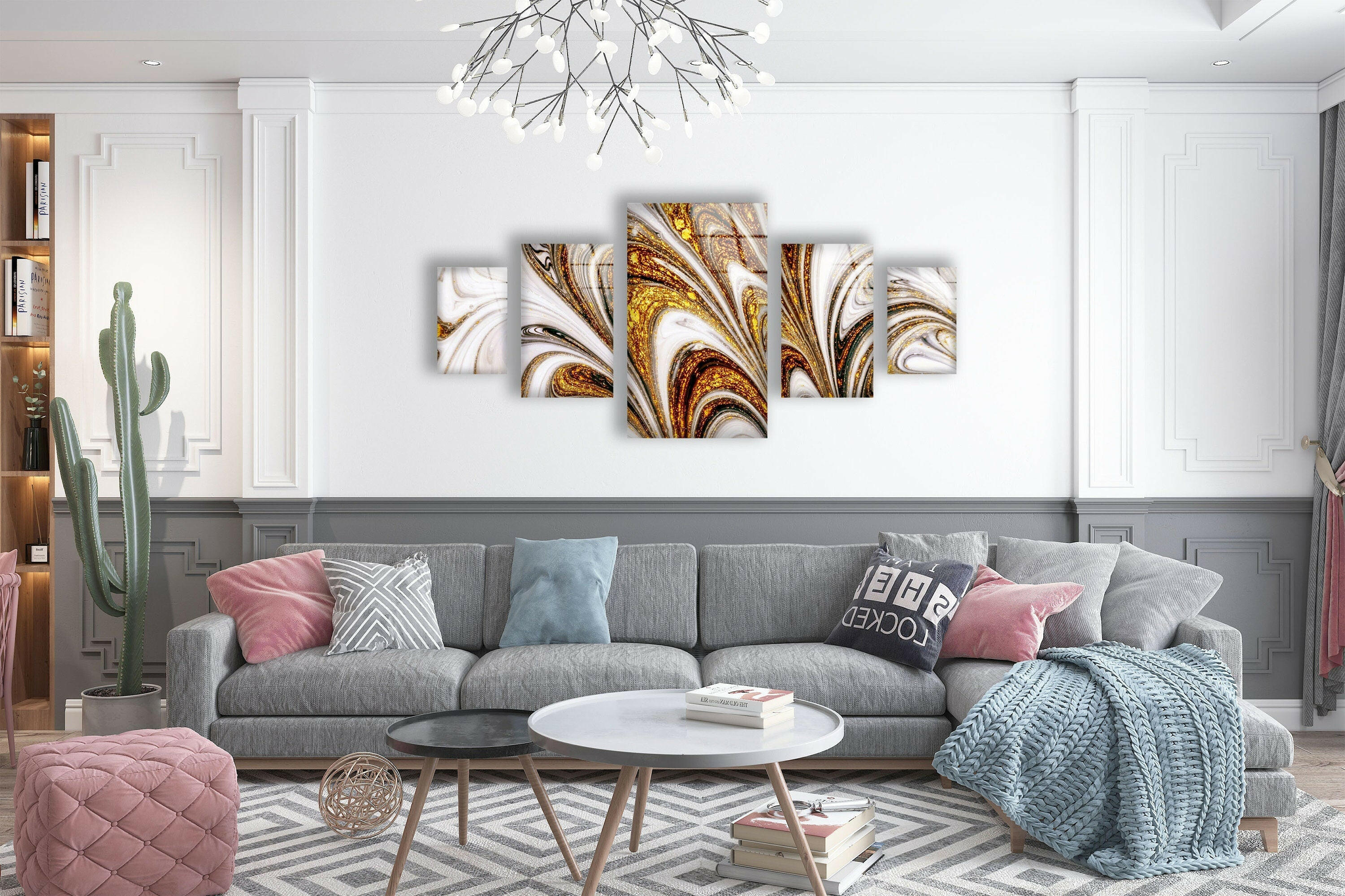 Gold Abstract Tempered Glass Wall Art