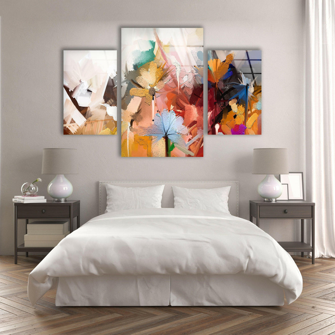 Floral Oil Painting Abstract Glass Wall Art, glass wall decor, glass wall art decor