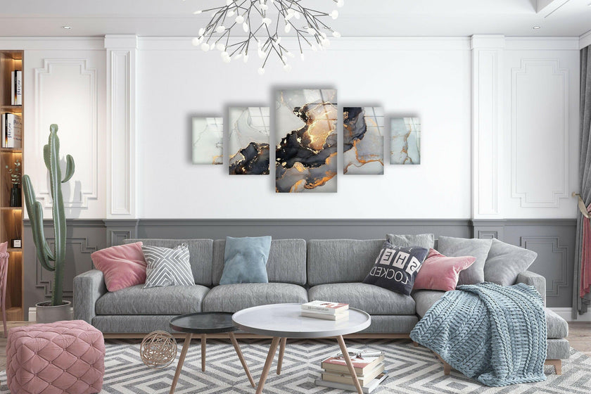 Black White Abstract Glass Wall Art