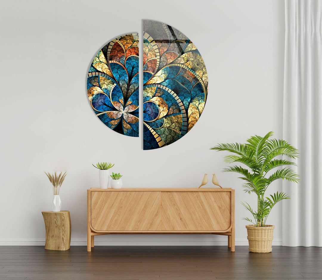 Set of 2 Pieces Blue Stained Glass Wall Art custom glass pictures, glass art prints
