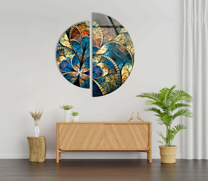 Set of 2 Pieces Blue Stained Glass Wall Art custom glass pictures, glass art prints
