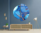 Circular Gold Details Blue Marble Tempered Glass Wall Art