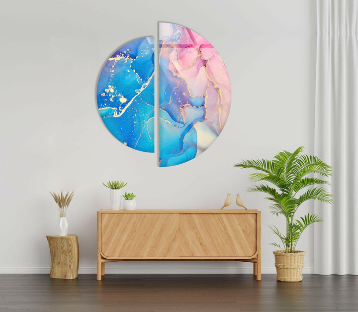 Set of 2 Piece Pink and Blue Abstract Glass Wall Art glass wall decor, glass wall art decor

