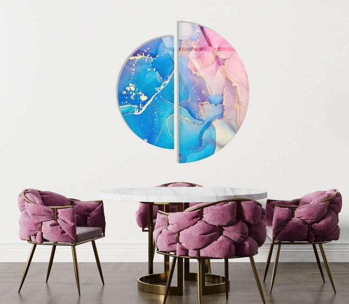 Set of 2 Piece Pink and Blue Abstract Glass Wall Art stained glass wall art, stained glass wall decor

