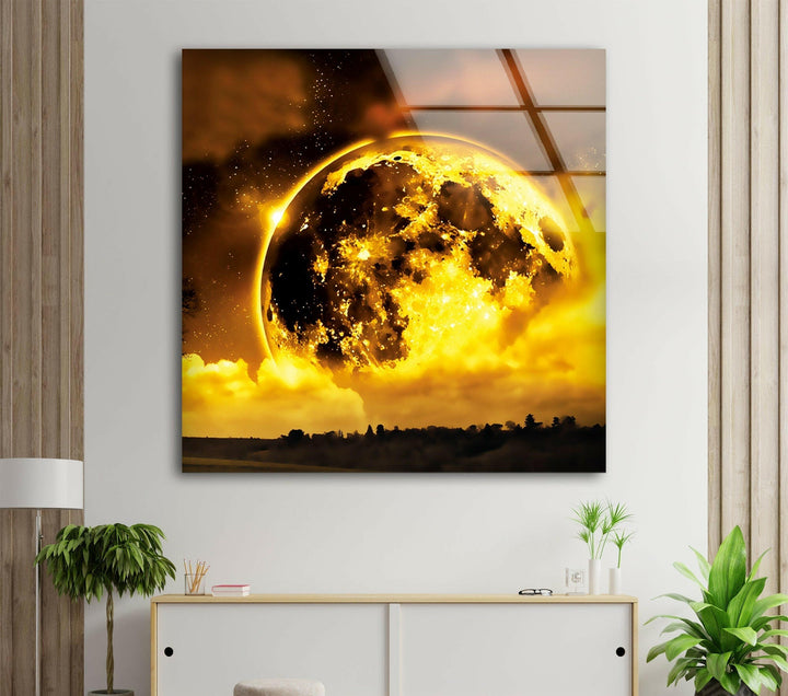 Shiny Full Moon Glass Wall Art, stained glass wall art, stained glass wall decor