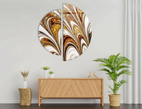 Set of 2 Piece Golden Abstract Glass Wall Art photo print on glass, prints on glass wall art
