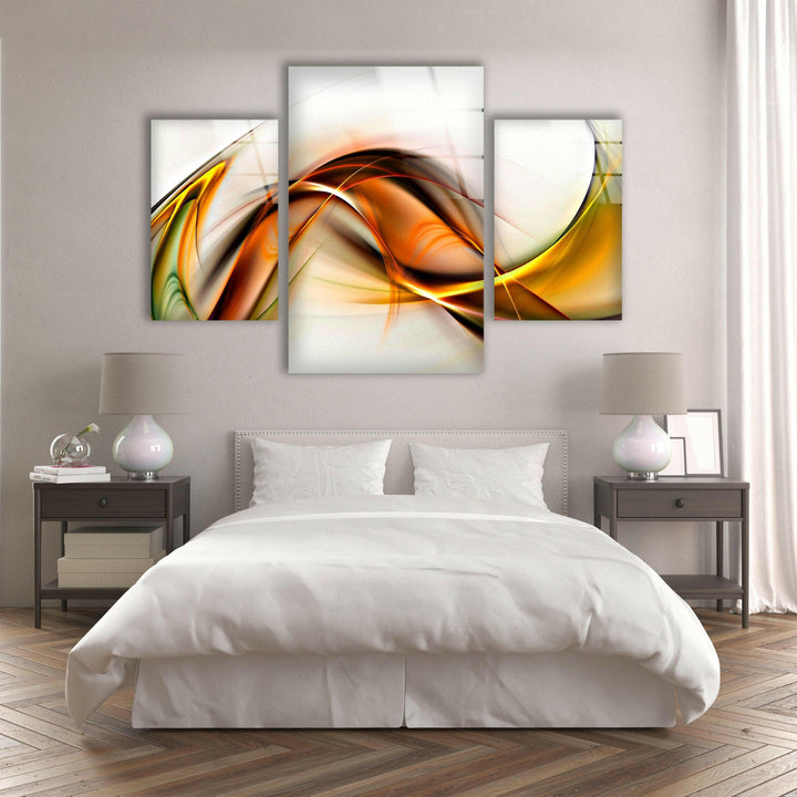 Yellow, Orange Wavy Motif Abstract Glass Wall Art, glass image printing, glass prints from photos