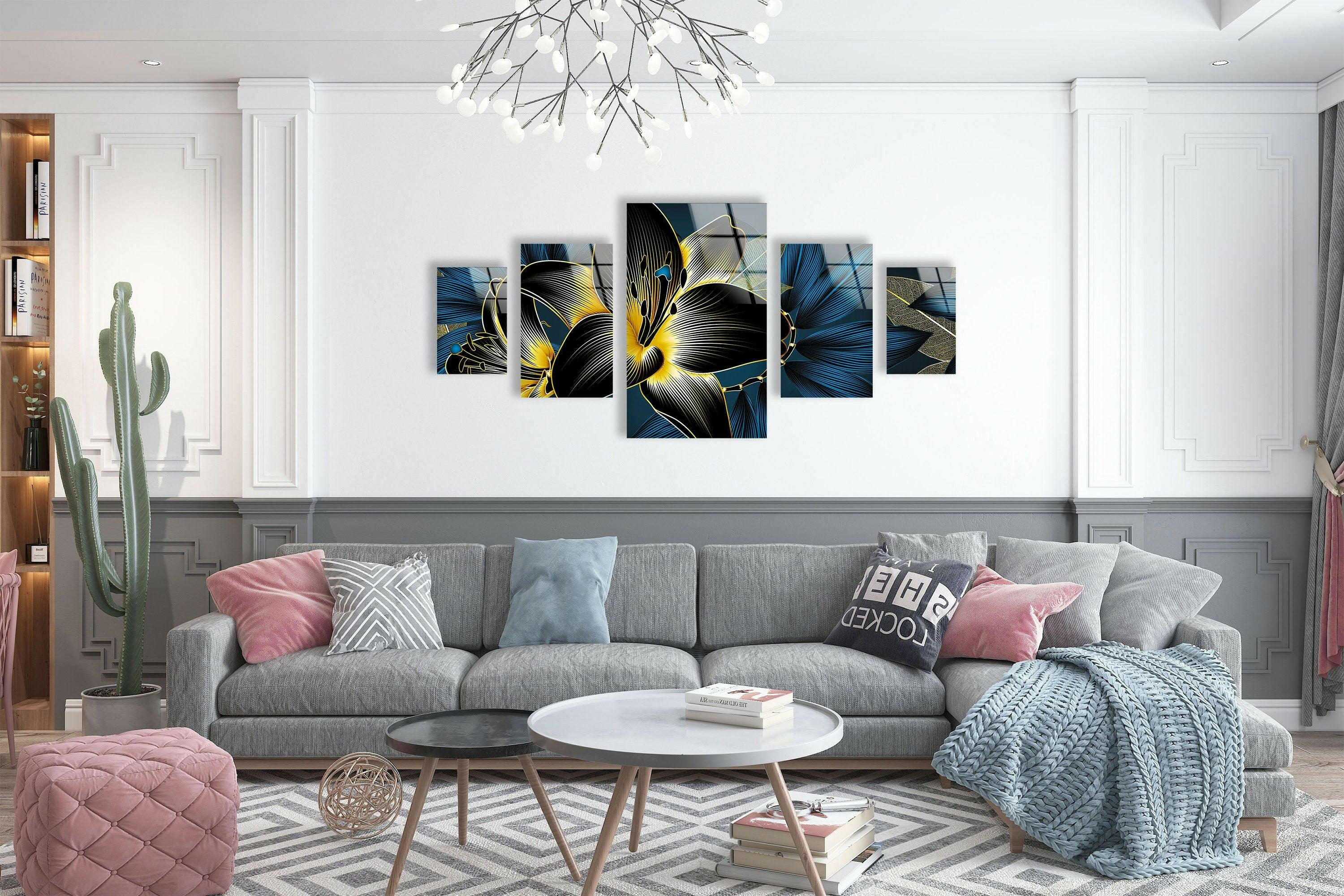 Set of Abstract Flower Tempered Glass Wall Art