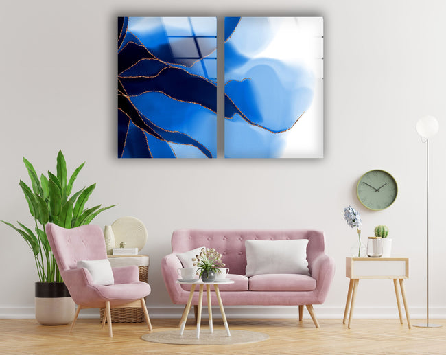 Blue Alcohol ink Tempered Glass Wall Art
