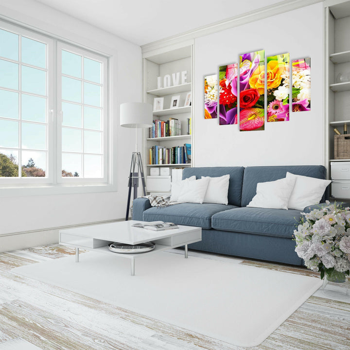 Colorful Roses & Daisies Flower Bunch Glass Wall Art, glass art painting, glass art for the Wall