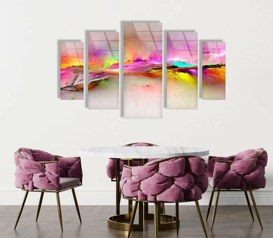 Vivid Pink, Yellow Clouds Abstract Glass Wall Art, glass photo prints, glass picture prints