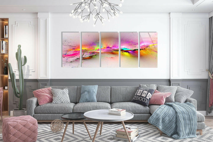 Vivid Pink, Yellow Clouds Abstract Glass Wall Art, glass wall decor, glass wall art decor