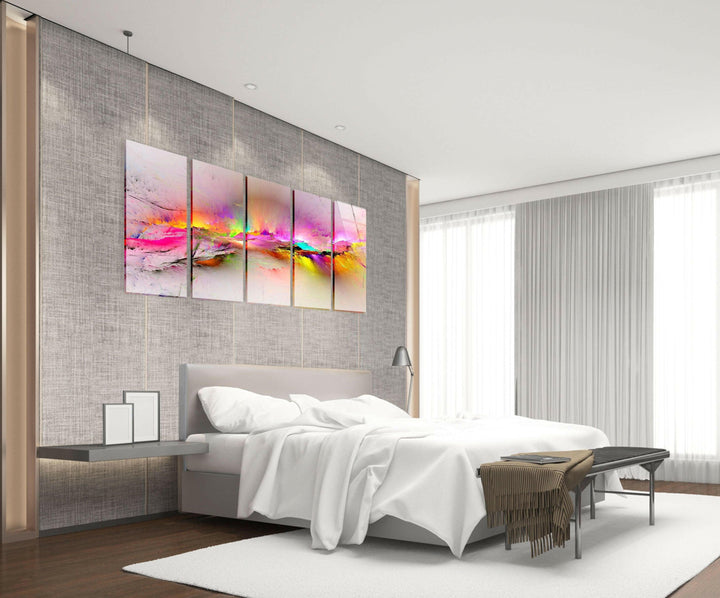 Vivid Pink, Yellow Clouds Abstract Glass Wall Art, glass image printing, glass prints from photos