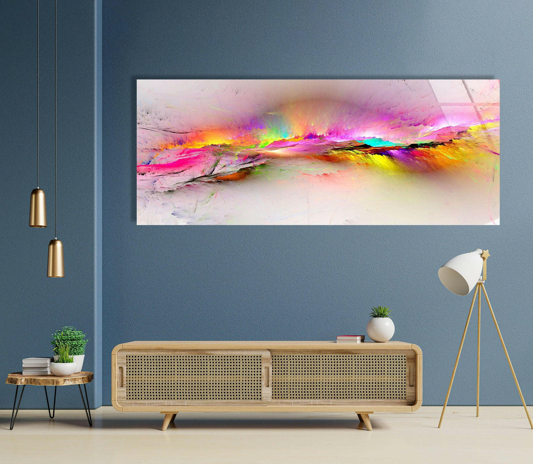 Vivid Pink, Yellow Clouds Abstract Glass Wall Art, glass pictures for Wall, glass prints wall art
