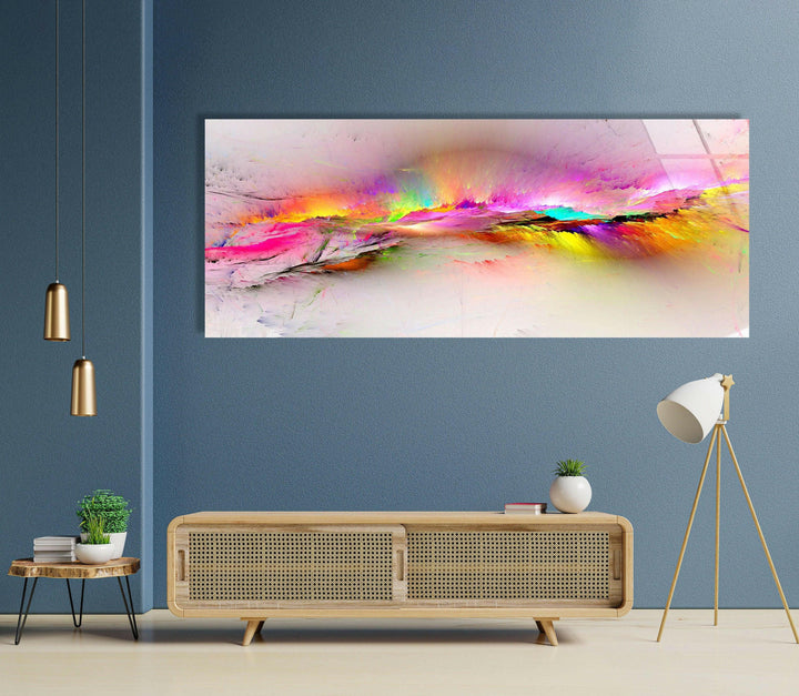 Vivid Pink, Yellow Clouds Abstract Glass Wall Art, glass pictures for Wall, glass prints wall art