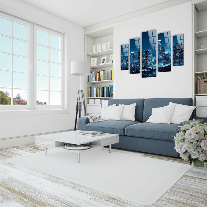 Los Angeles Night Cityscape Glass Wall Art, custom glass photo prints, large glass prints