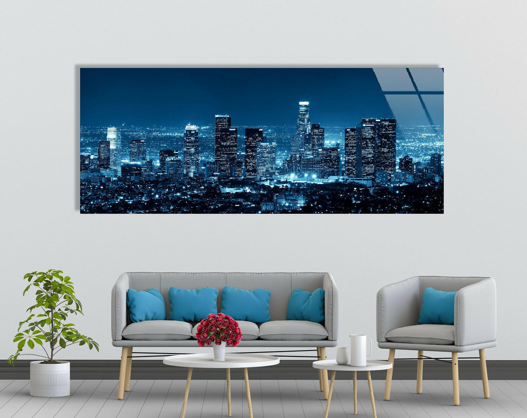 Los Angeles Night Cityscape Glass Wall Art, glass pictures for Wall, glass prints wall art