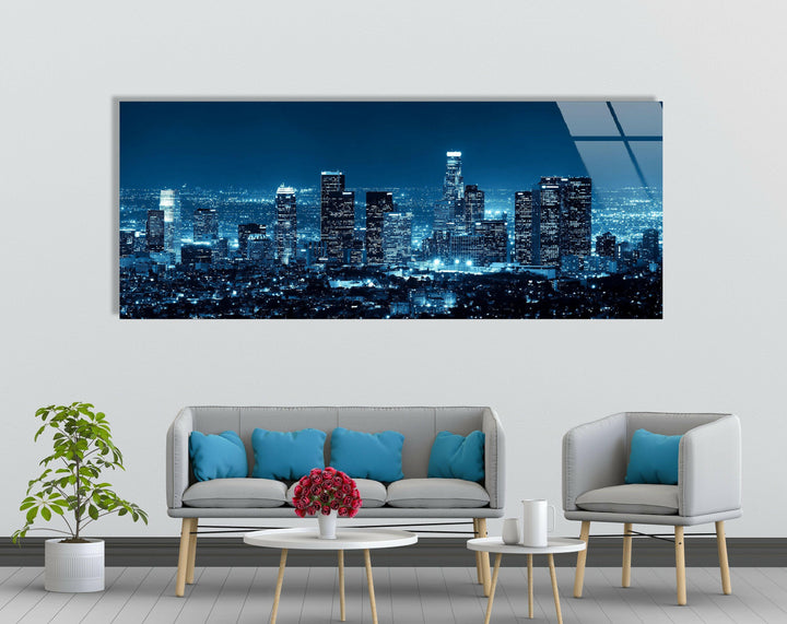 Los Angeles Night Cityscape Glass Wall Art, glass pictures for Wall, glass prints wall art