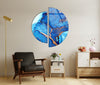 Circular Gold Details Blue Marble Tempered Glass Wall Art