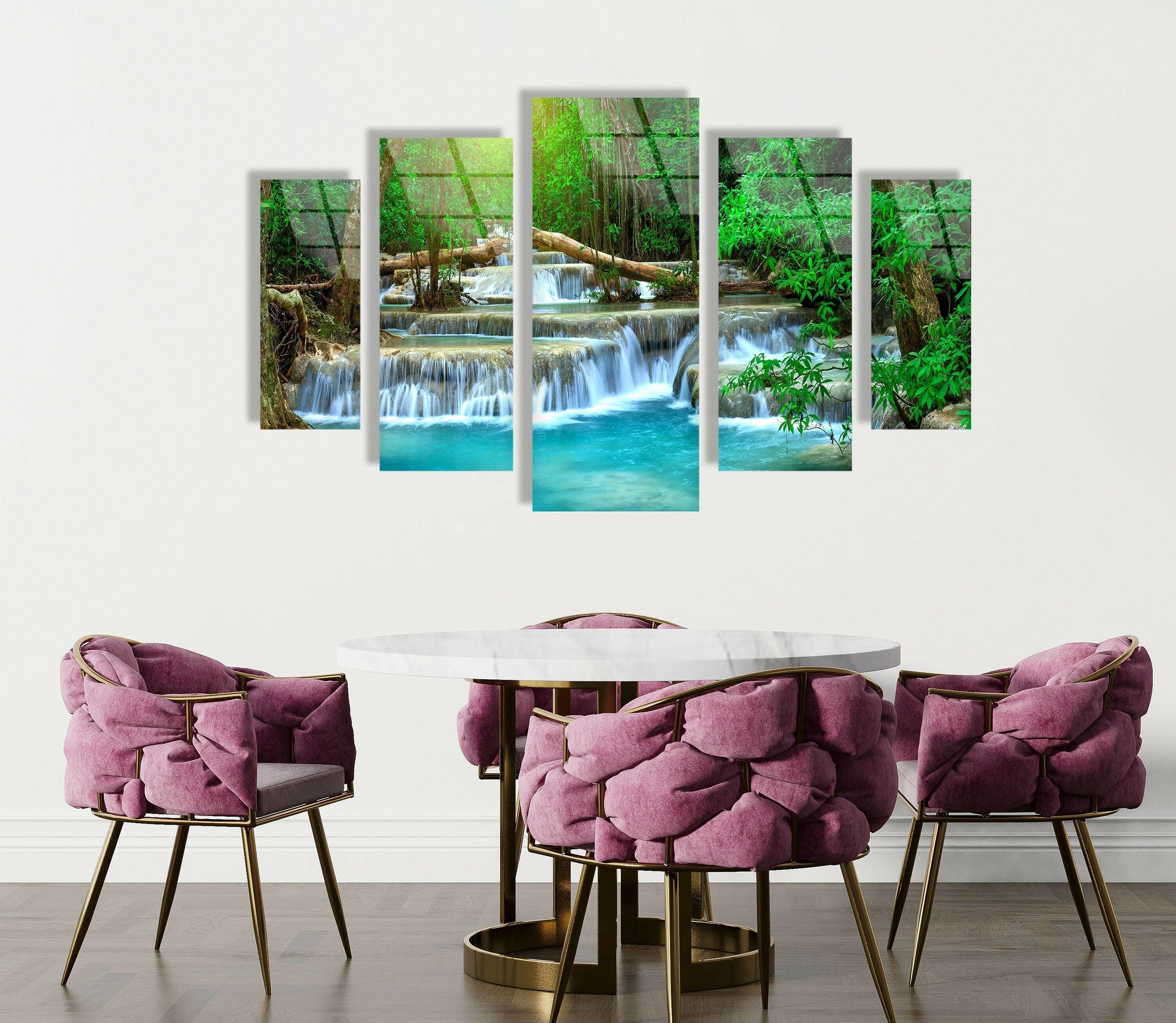 5 Pieces Waterfall Tempered Glass Wall Art