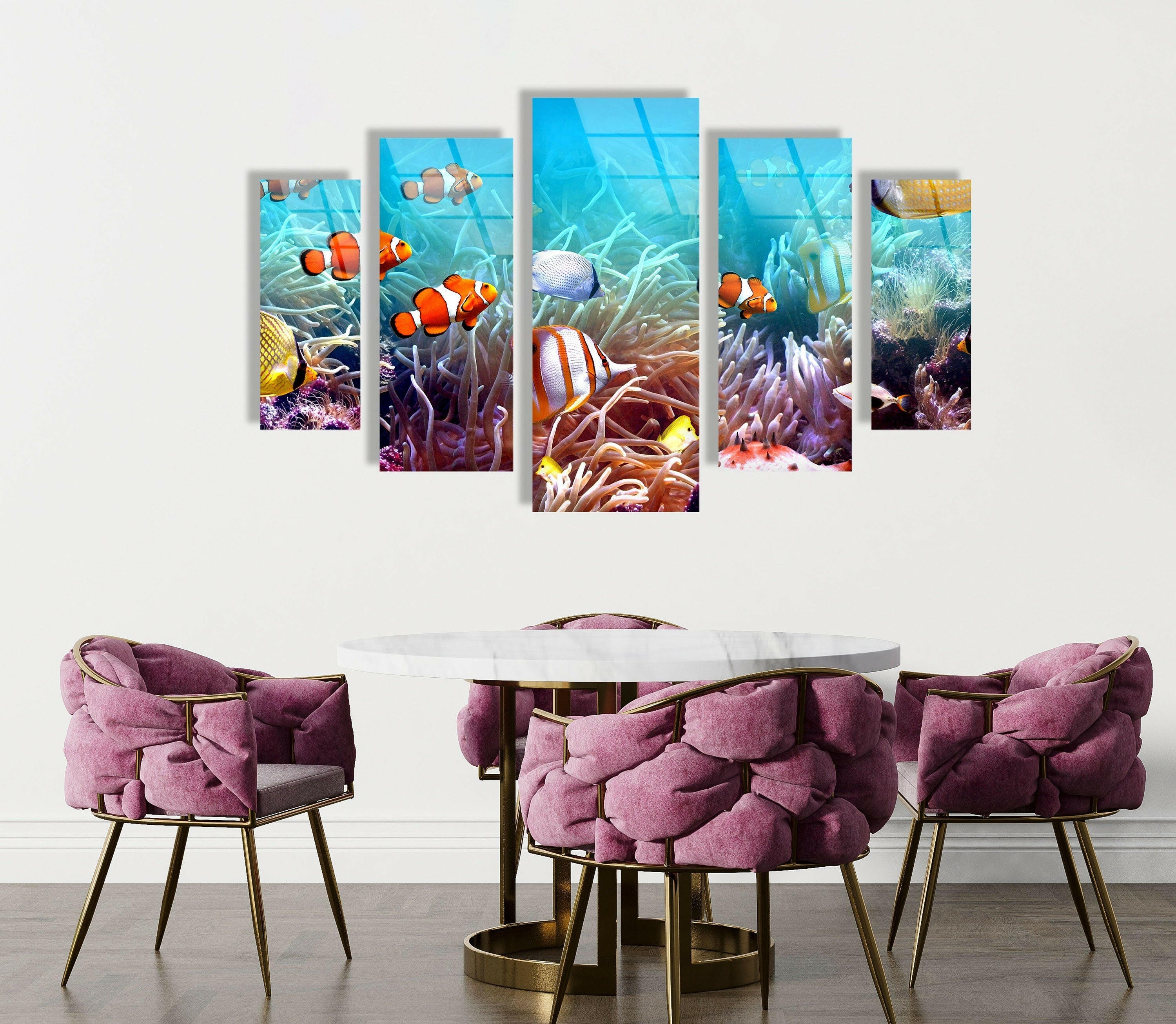 Set of 5 Aquarium Tempered Glass Wall Art